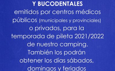 CERTIFICADOS MÉDICOS Y BUCODENTALES PILETA TEMPORADA 21/22