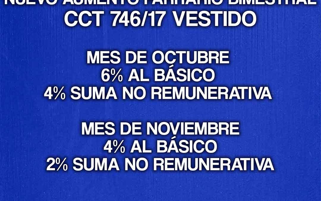 Nuevo acuerdo salarial CCT 746/17 vestido