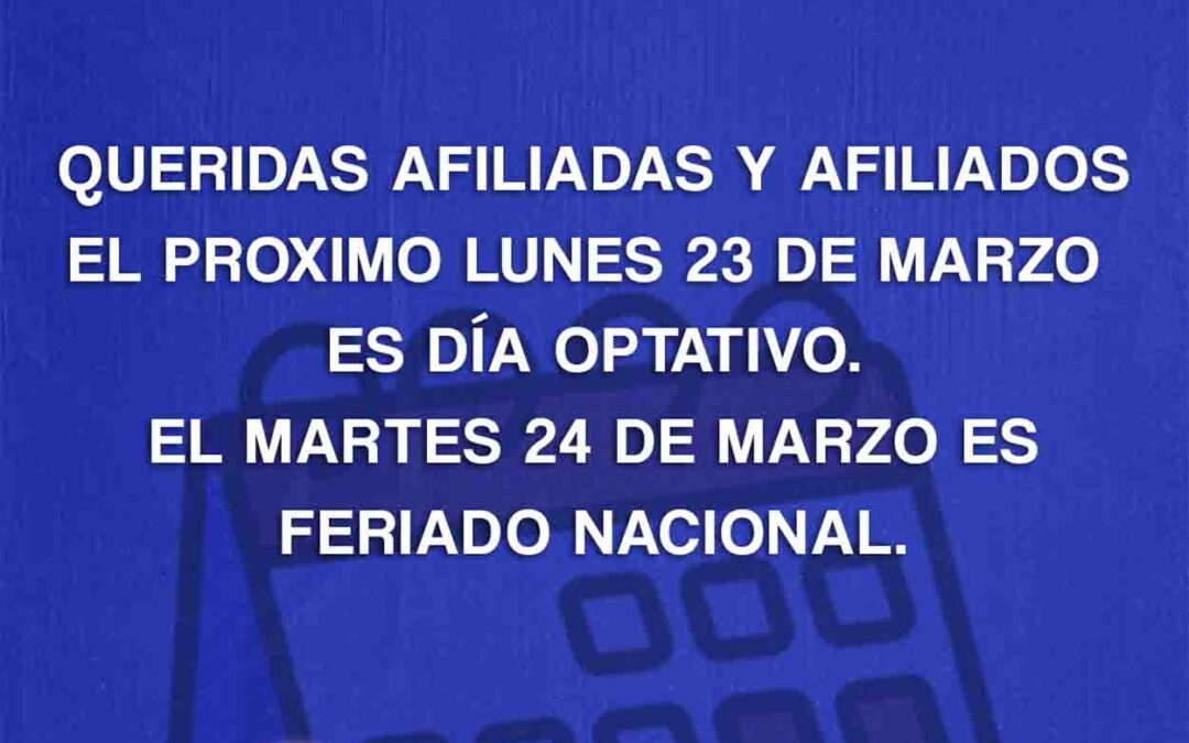 Feriado optativo y feriado nacional